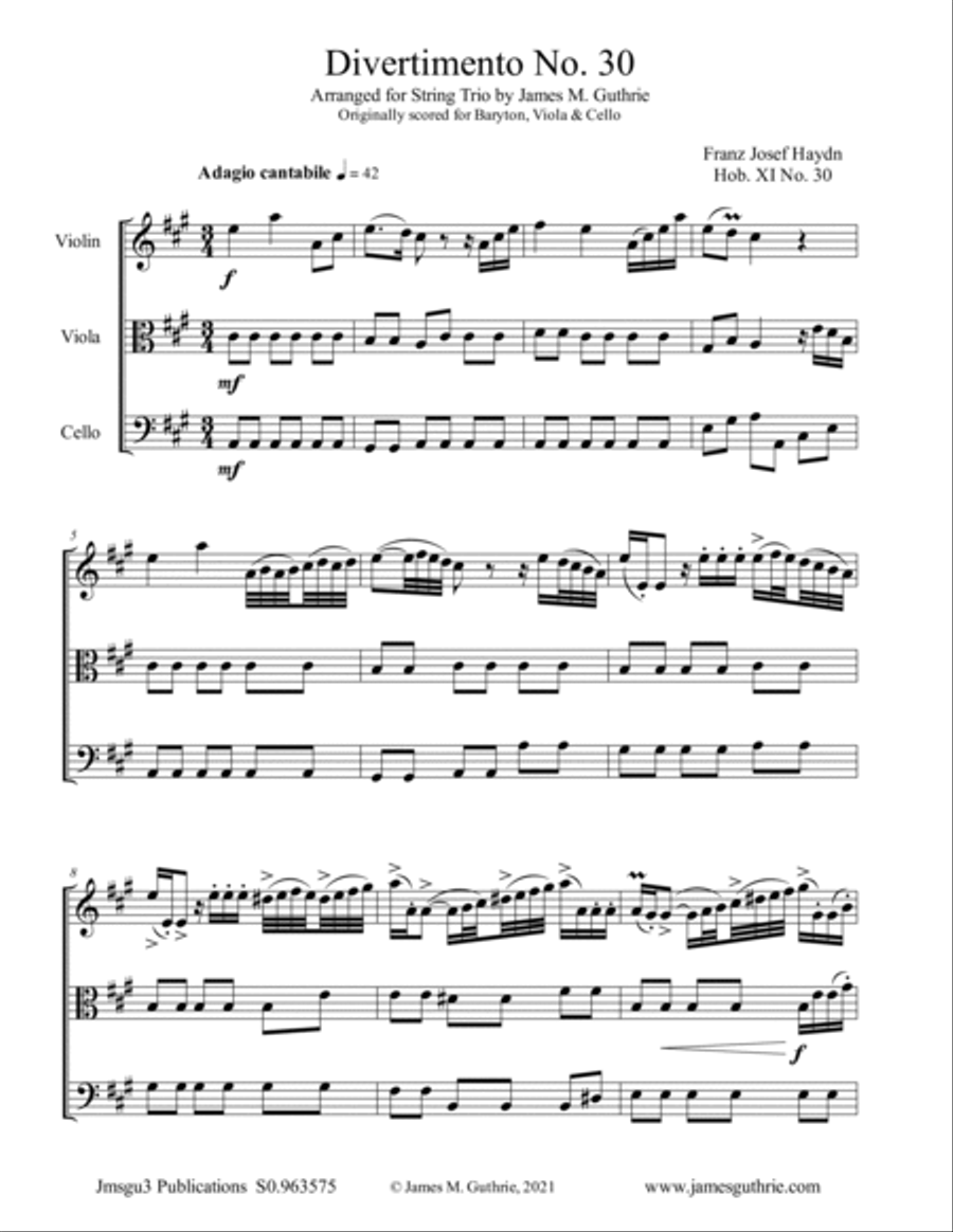 Haydn: Two String Trios String Trio scores gallery preview page 1