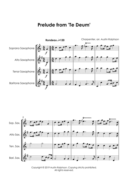Prelude (Rondeau) from Te Deum - sax quartet image number null