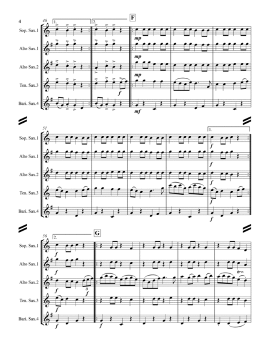 Fiddle Tunes Medley (for Saxophone Quartet SATB or AATB) Saxophone Quartet scores gallery preview page 5