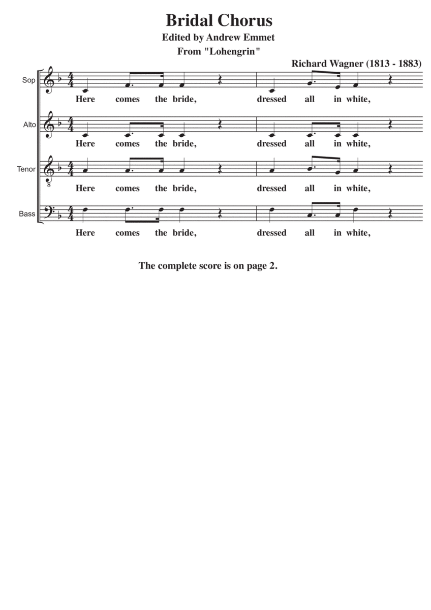 Bridal Chorus (Here Comes The Bride) A Cappella SATB image number null