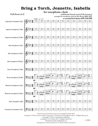 Bring a Torch, Jeanette, Isabella (for saxophone choir) (full score & set of parts)
