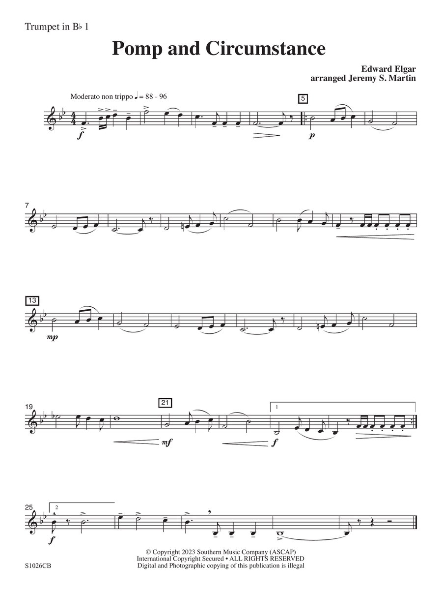 Pomp and Circumstance (Easy) (arr. Jeremy Martin) - Trumpet 1 Concert Band scores gallery preview page 1