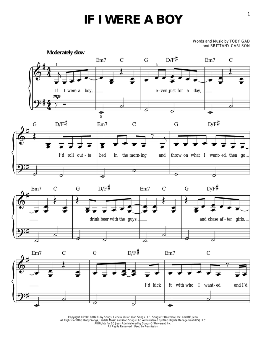 If I Were A Boy Easy Piano scores gallery preview page 1