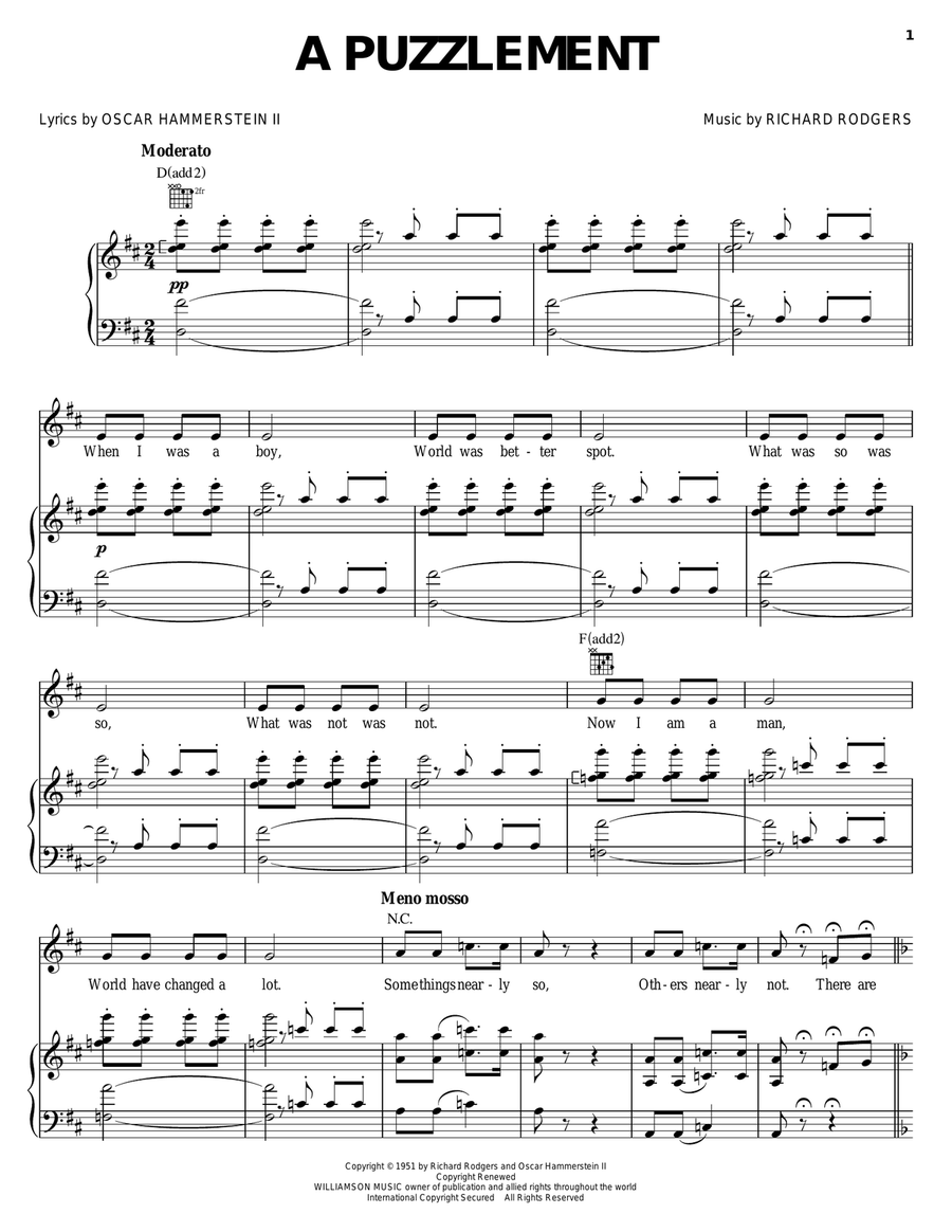 A Puzzlement A Puzzlement Piano, Vocal, Guitar scores gallery preview page 1