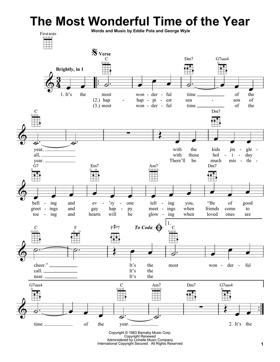 The Most Wonderful Time Of The Year Ukulele scores gallery preview page 1