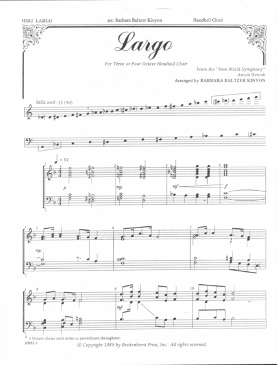 Largo (from the New World Symphony) Handbell Choir scores gallery preview page 2
