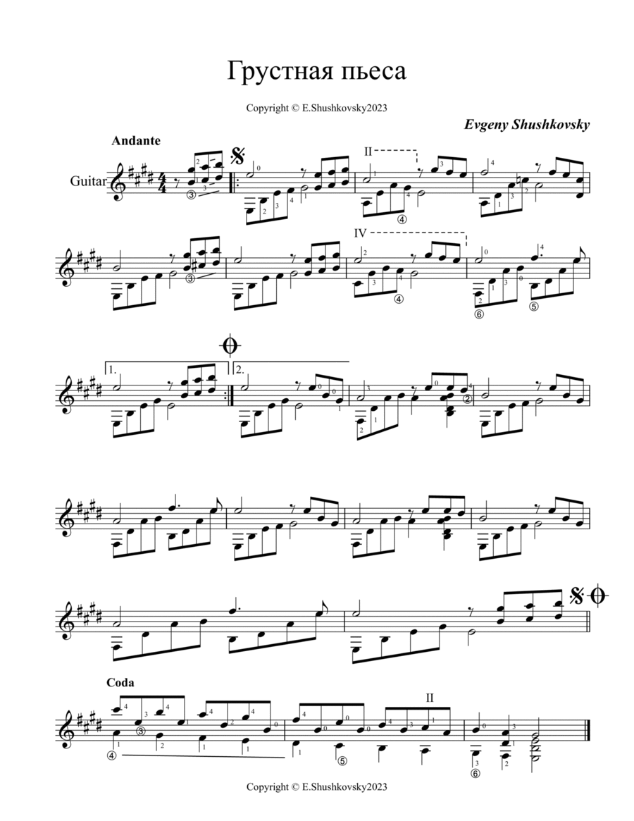 Sad melody Sad melody Guitar Solo scores gallery preview page 1