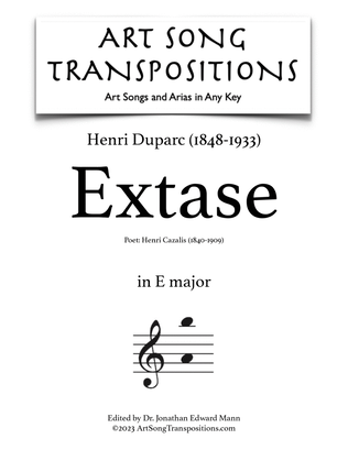 Book cover for DUPARC: Extase (transposed to E major)