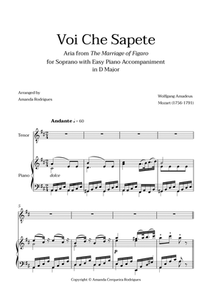 Voi Che Sapete from "The Marriage of Figaro" - Easy Tenor and Piano Aria Duet in D Major