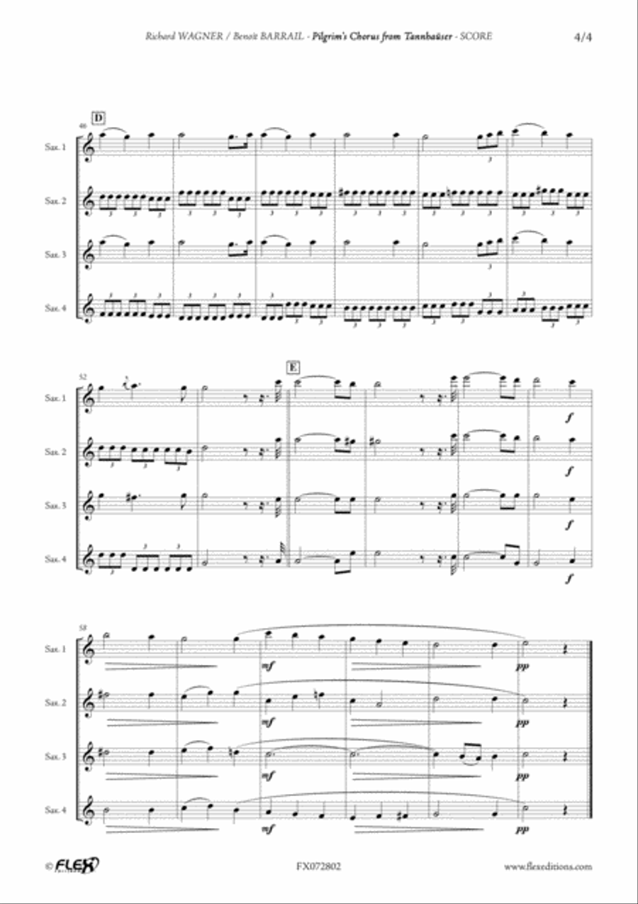Pilgrim's Chorus from Tannhauser Saxophone Quartet scores gallery preview page 4