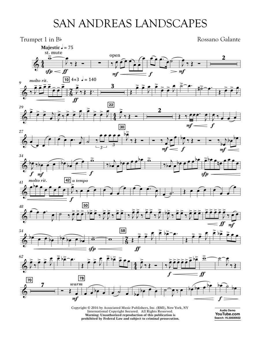 San Andreas Landscapes - Bb Trumpet 1 B-Flat Trumpet scores gallery preview page 1