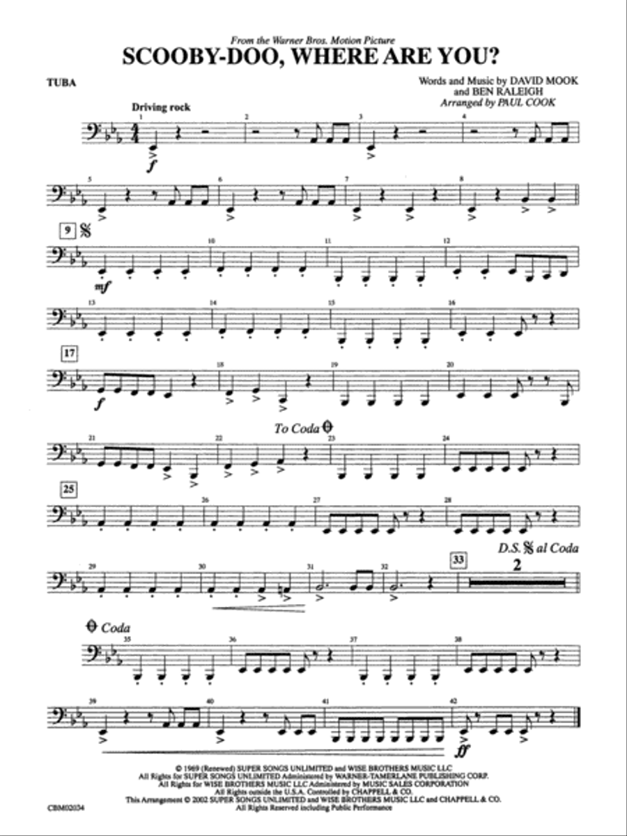Scooby-Doo, Where Are You?, Theme from: Tuba Concert Band scores gallery preview page 1
