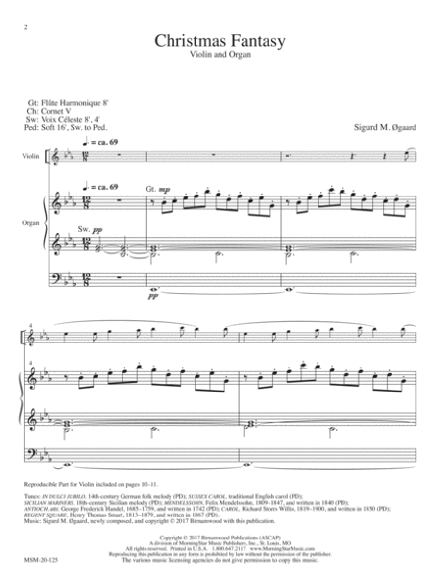 Christmas Fantasy for Violin and Organ Violin scores gallery preview page 1