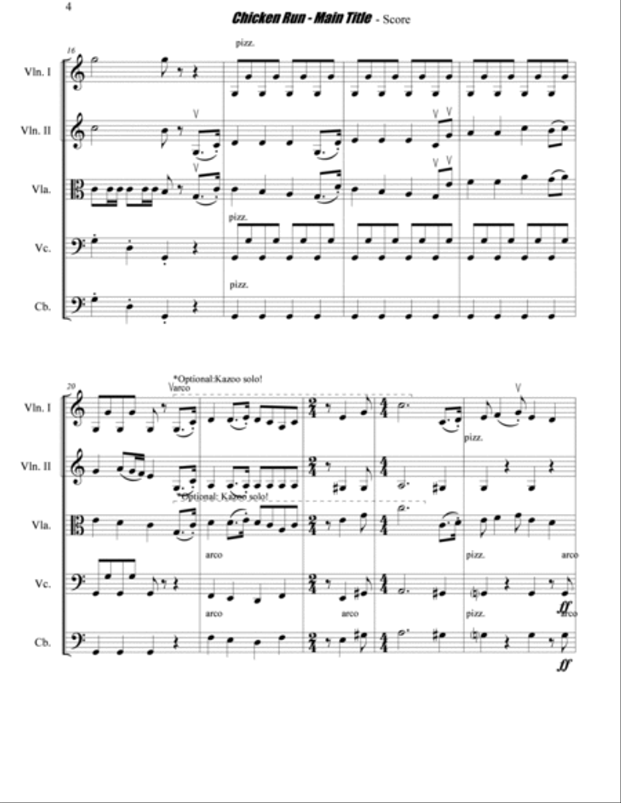 Chicken Run - Main Title Escape Montage String Quintet scores gallery preview page 4