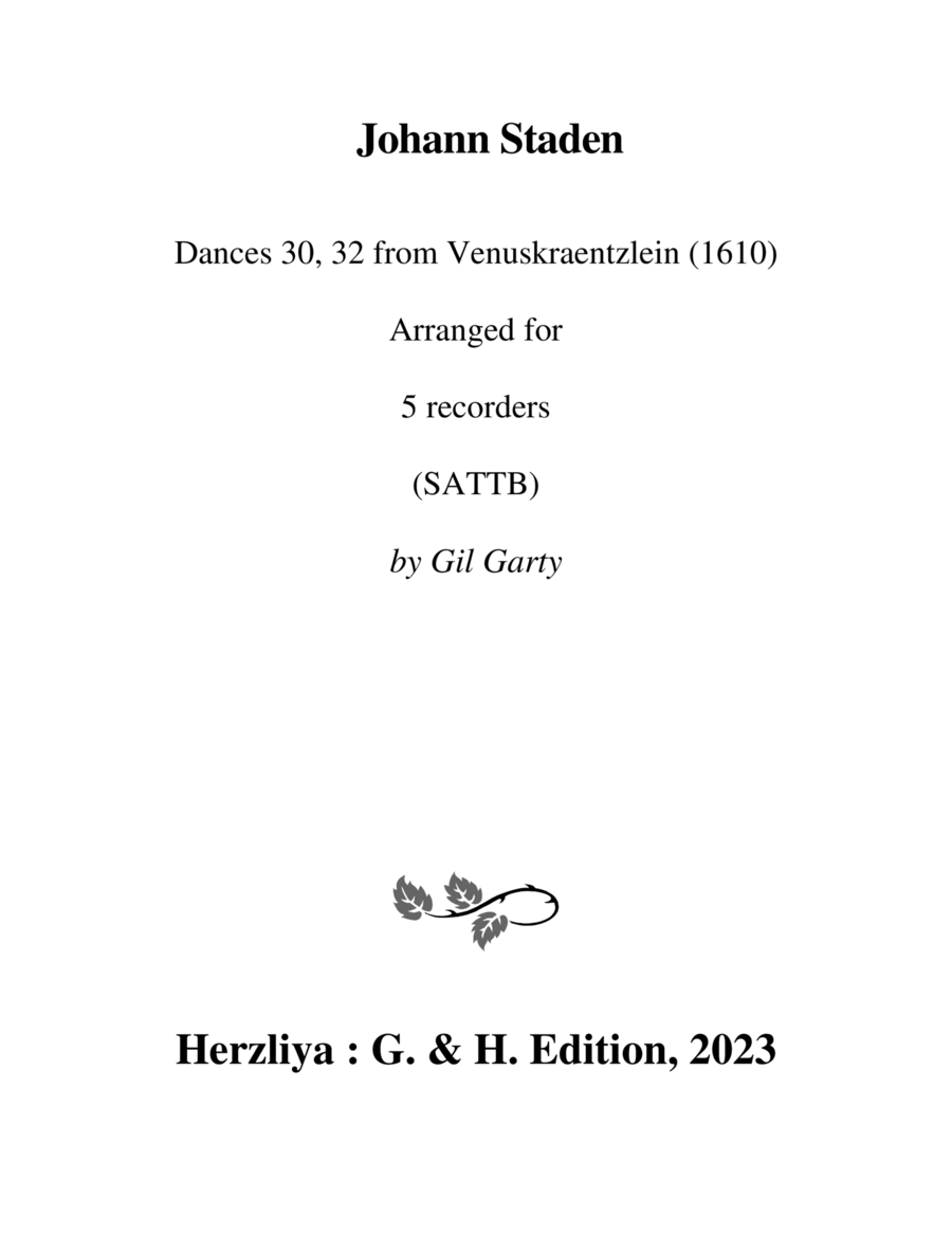 Book cover for Dances from "Venuskraentzlein" (1610) (arrangements for 5 recorders (SATTB))