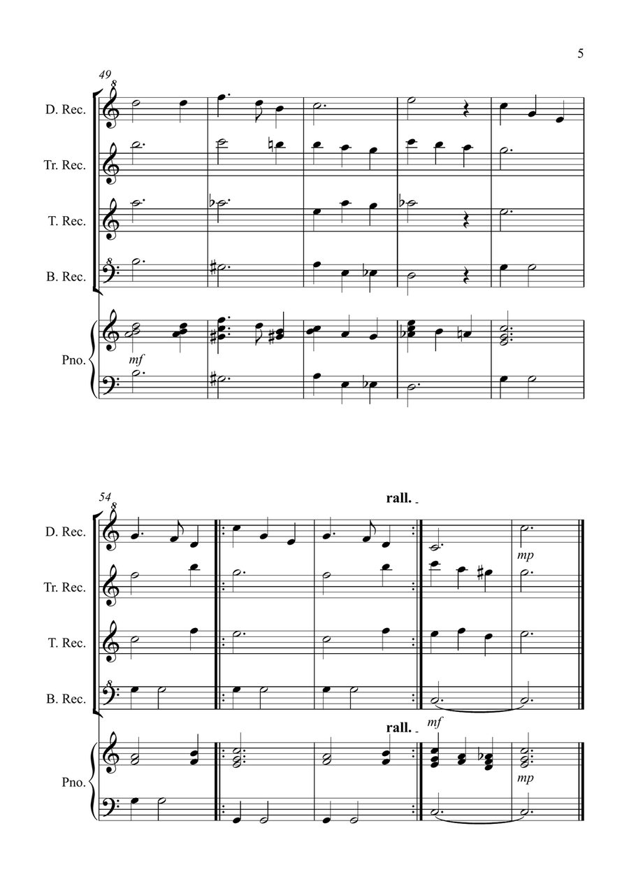 Silent Night for Recorder Quartet Recorder scores gallery preview page 5