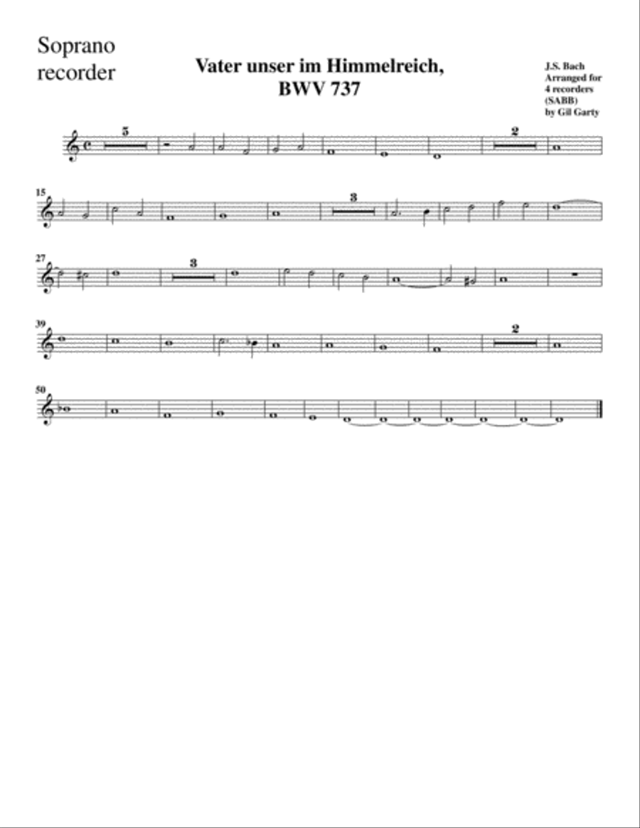 Vater unser im Himmelreich, BWV 737 (arrangement for 4 recorders) Recorder scores gallery preview page 3