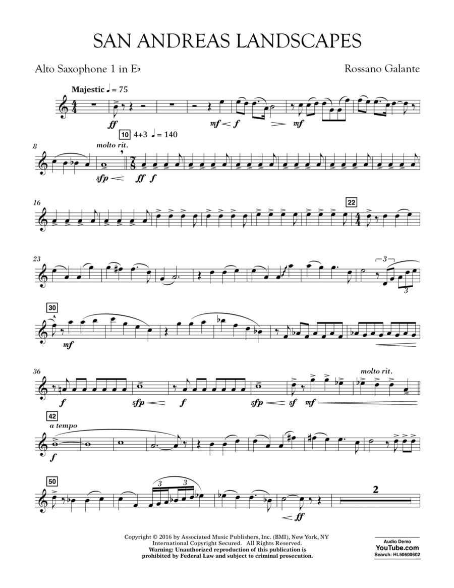 San Andreas Landscapes - Eb Alto Saxophone 1 Alto Saxophone scores gallery preview page 1