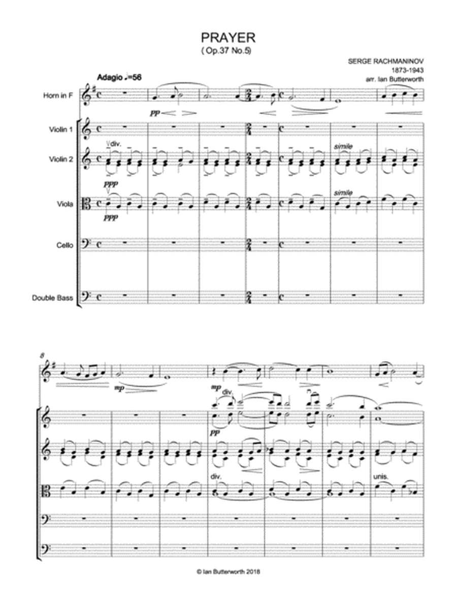 RACHMANINOV Prayer (Nunc Dimittis) Op.37 No.5 for strings & horn image number null
