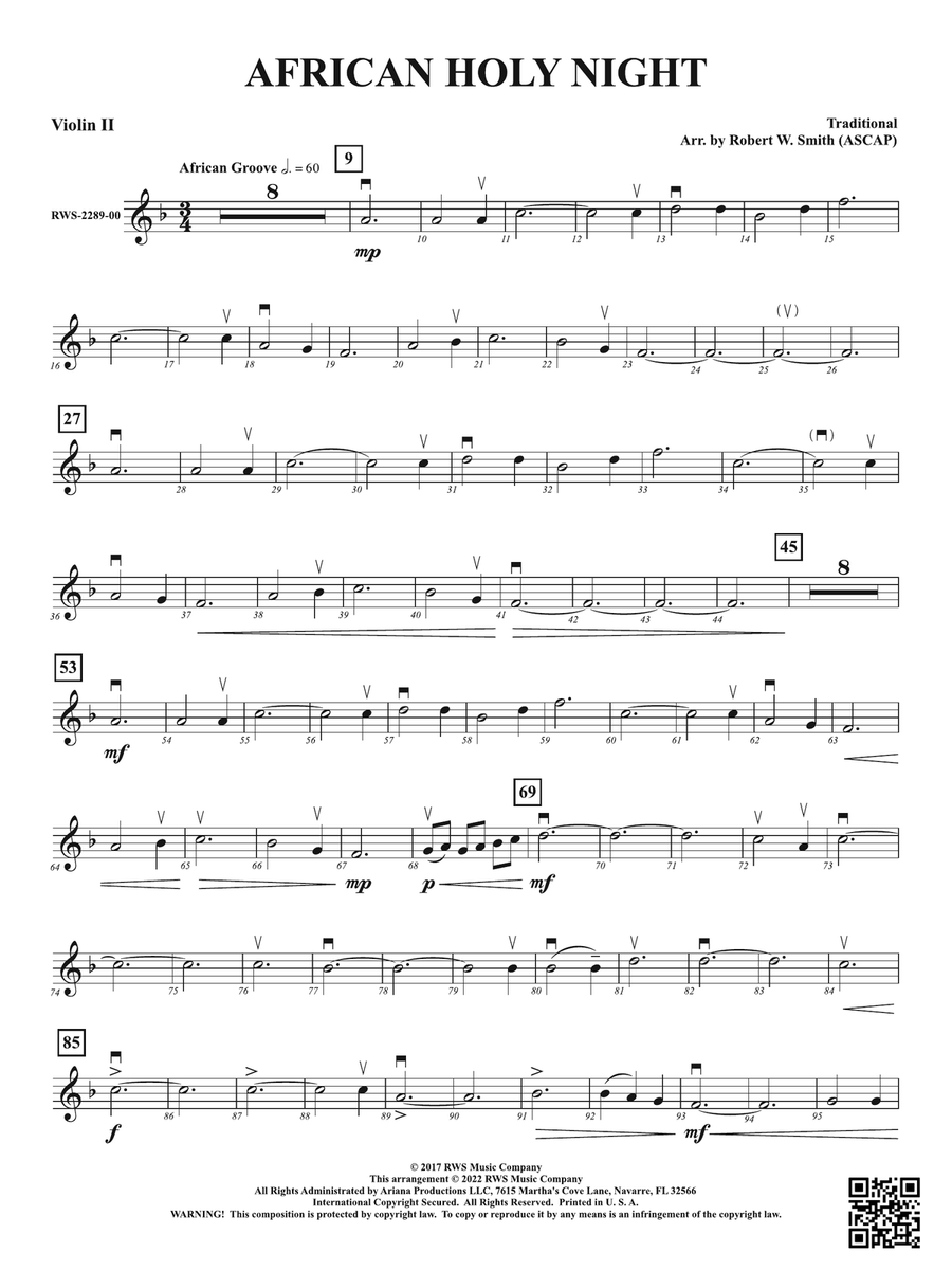 African Holy Night: 2nd Violin Violin scores gallery preview page 1