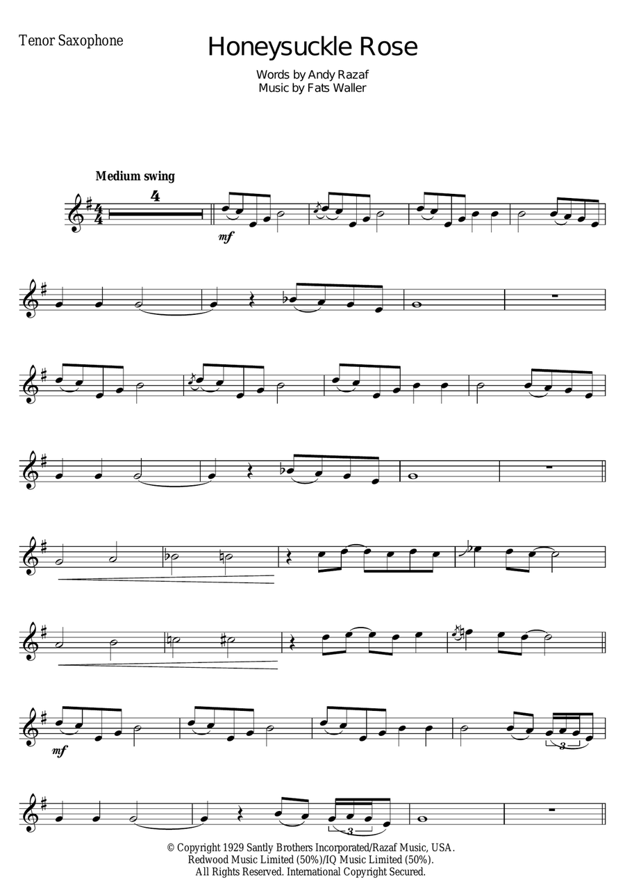 Honeysuckle Rose Honeysuckle Rose Tenor Saxophone scores gallery preview page 1