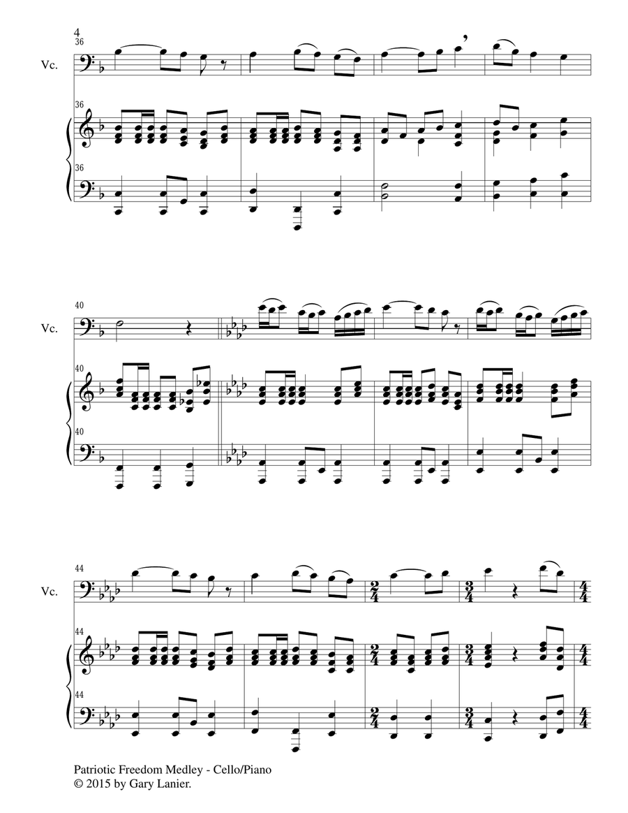 PATRIOTIC FREEDOM MEDLEY (Duet – Cello and Piano/Score and Parts) Piano scores gallery preview page 5
