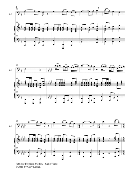 PATRIOTIC FREEDOM MEDLEY (Duet – Cello and Piano/Score and Parts) image number null