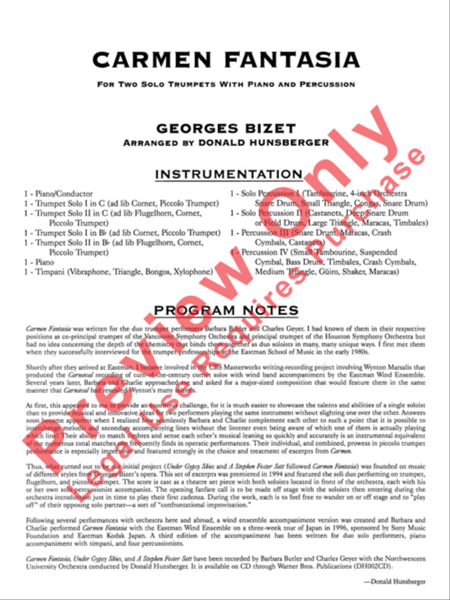 Carmen Fantasia Trumpet Duet scores gallery preview page 3