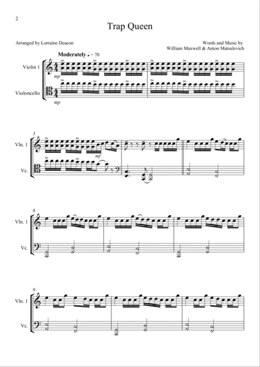 Trap Queen String Duet scores gallery preview page 2