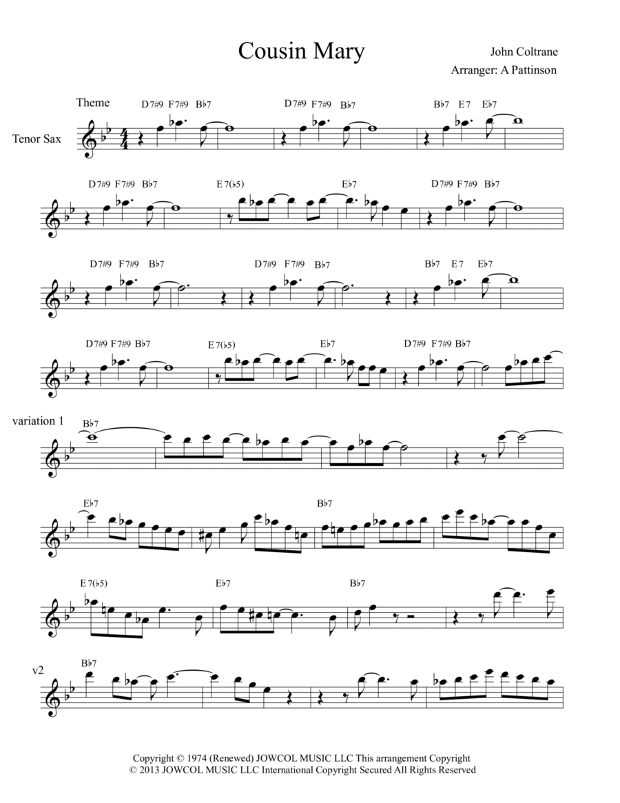 Cousin Mary Tenor Saxophone scores gallery preview page 1