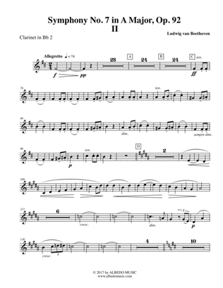 Book cover for Beethoven Symphony No. 7, Movement II - Clarinet in Bb 2 (Transposed Part), Op. 92