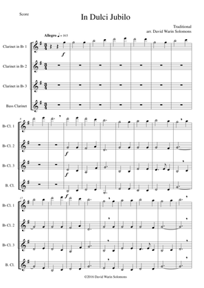 In Dulci Jubilo for clarinet quartet (3 B flats, 1 Bass)