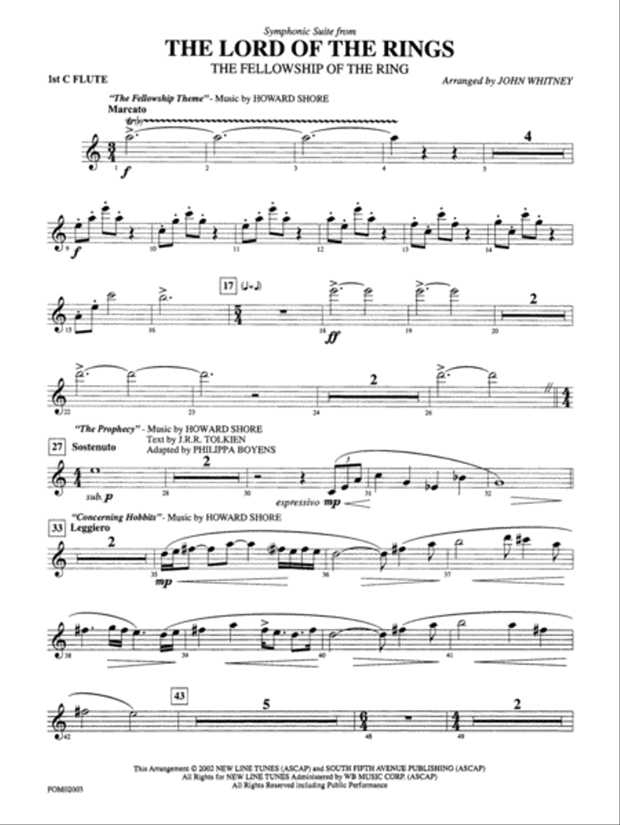 The Lord of the Rings: The Fellowship of the Ring, Symphonic Suite from: Flute Full Orchestra scores gallery preview page 1