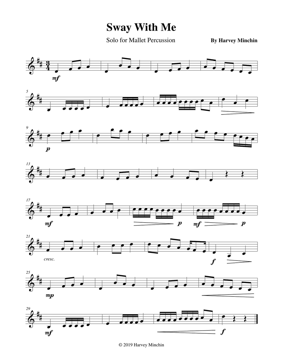 Sway With Me for Solo Mallet Percussion Percussion Ensemble scores gallery preview page 1