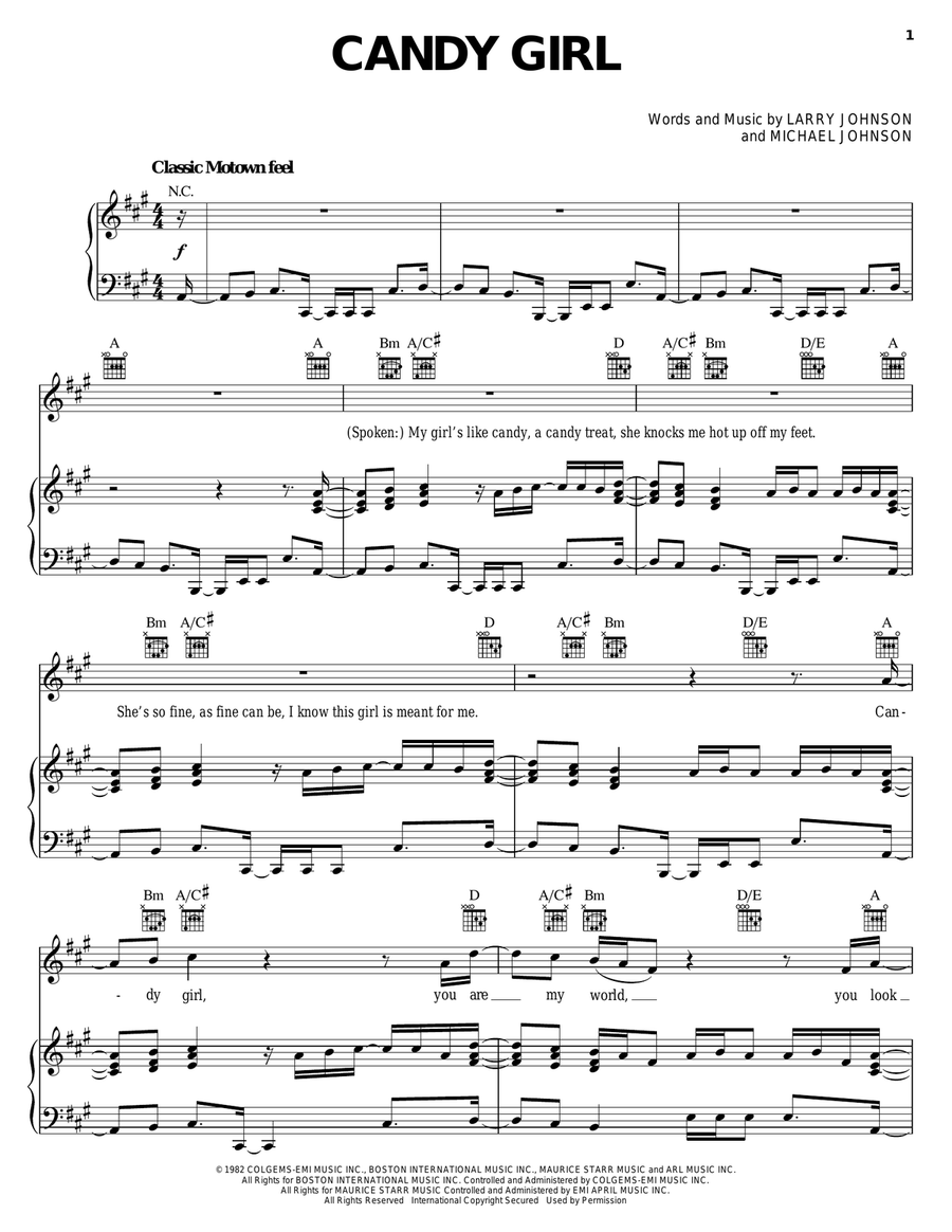 Candy Girl Piano, Vocal, Guitar scores gallery preview page 1