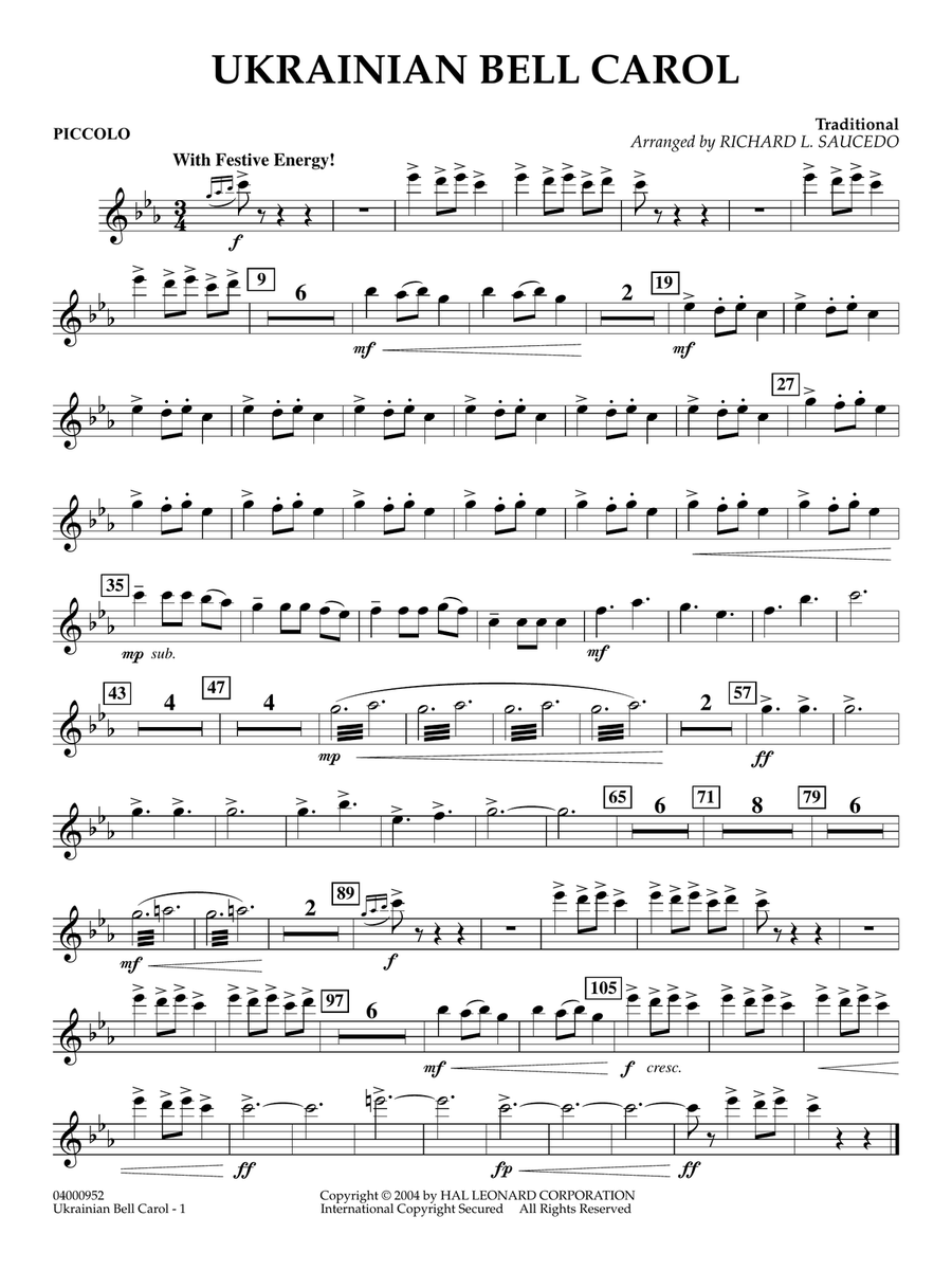Ukrainian Bell Carol (arr. Richard L. Saucedo) - Piccolo Concert Band scores gallery preview page 1