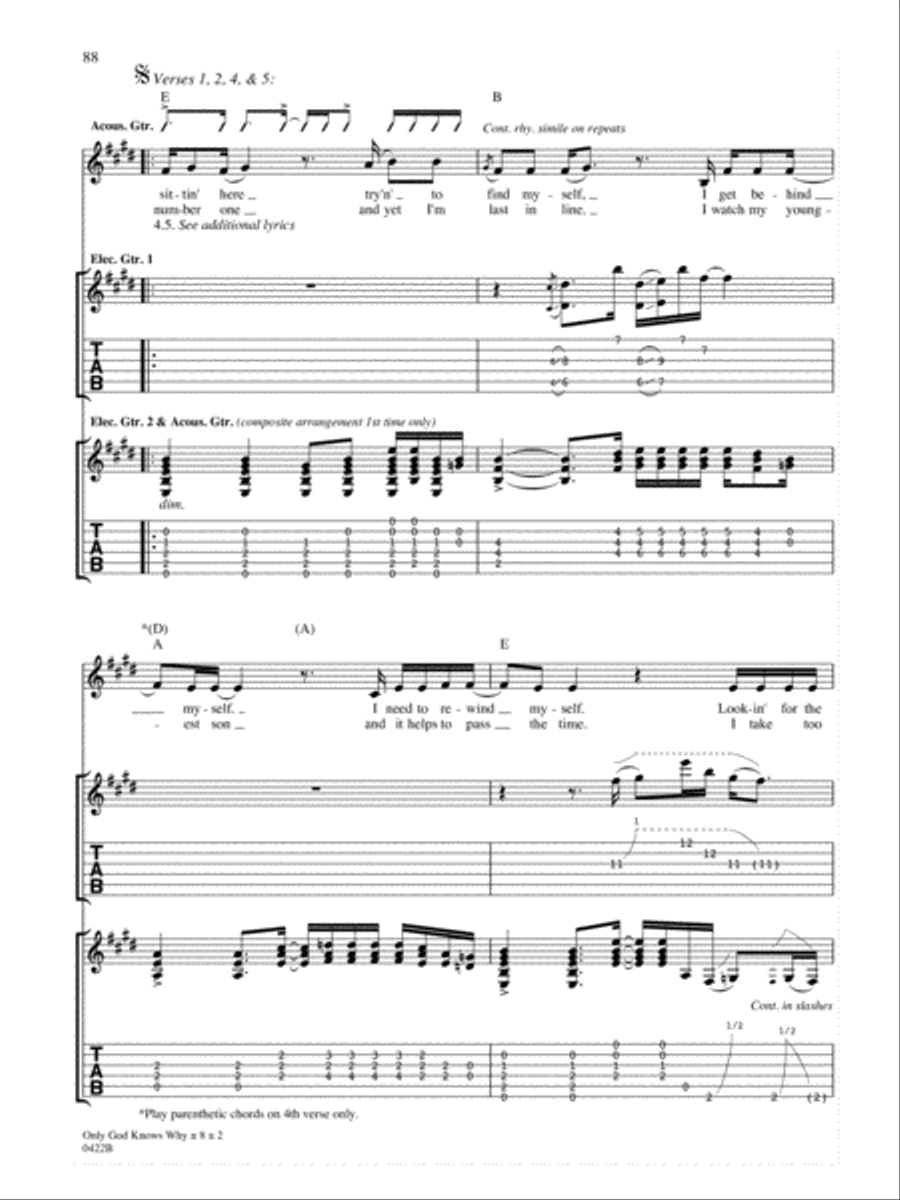 Only God Knows Why Guitar Tablature scores gallery preview page 2