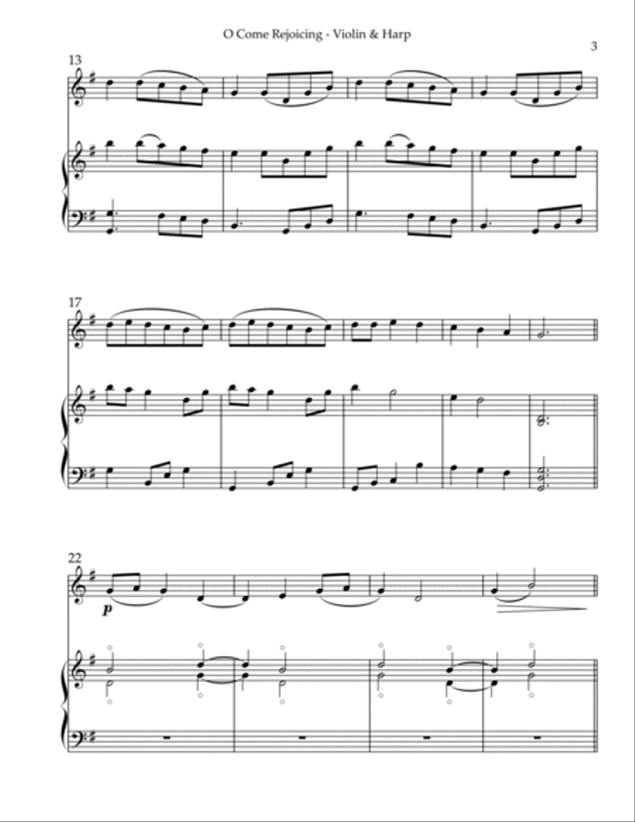 O Come Rejoicing, Duet for Violin & Harp String Duet scores gallery preview page 3