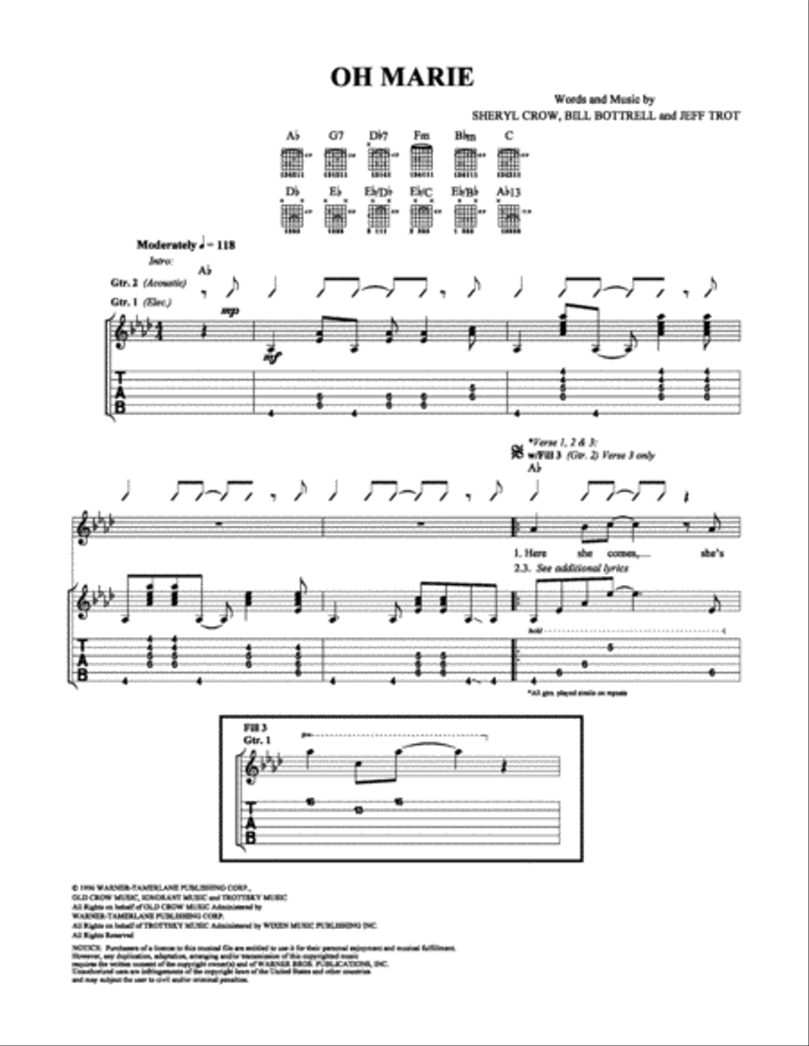 Oh Marie Electric Guitar scores gallery preview page 1