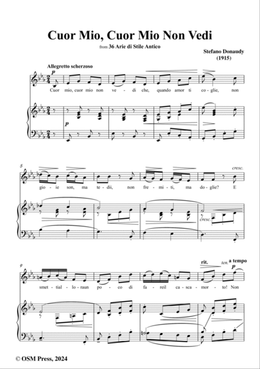 Donaudy-Cuor Mio,Cuor Mio Non Vedi,in E flat Major Voice scores gallery preview page 2