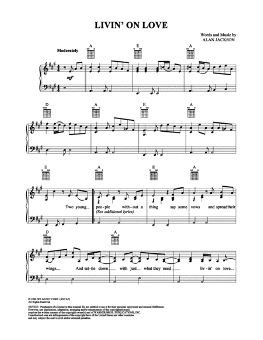 Livin' On Love Piano, Vocal, Guitar scores gallery preview page 1