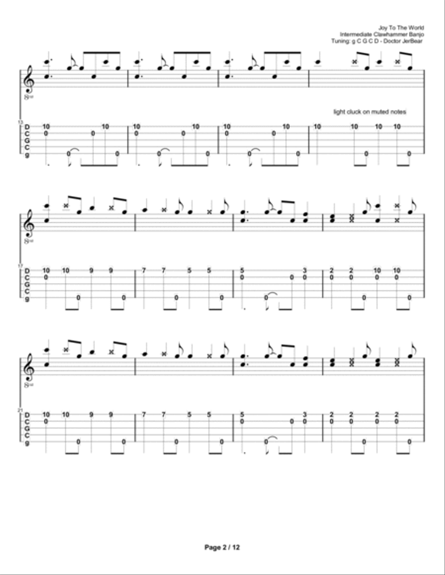 Doctor JerBear--Joy To The World--Intermediate Clawhammer Banjo Banjo scores gallery preview page 2