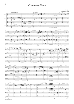 Elgar Chanson de Matin, for string quartet, CE003