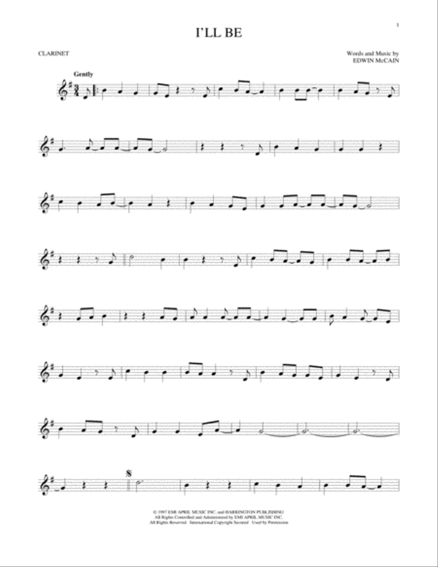 I'll Be I'll Be Clarinet Solo scores gallery preview page 1