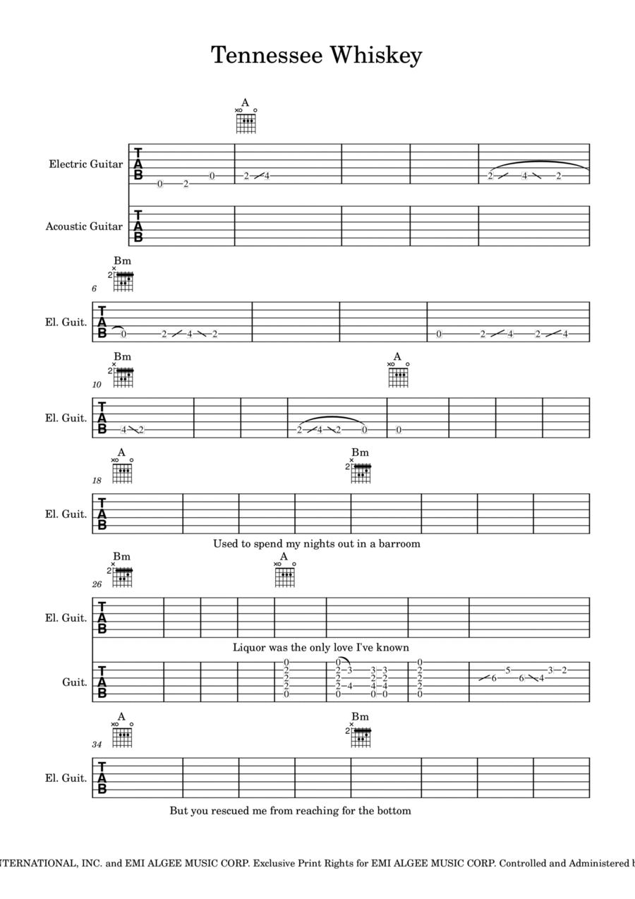Tennessee Whiskey Guitar Tablature scores gallery preview page 1