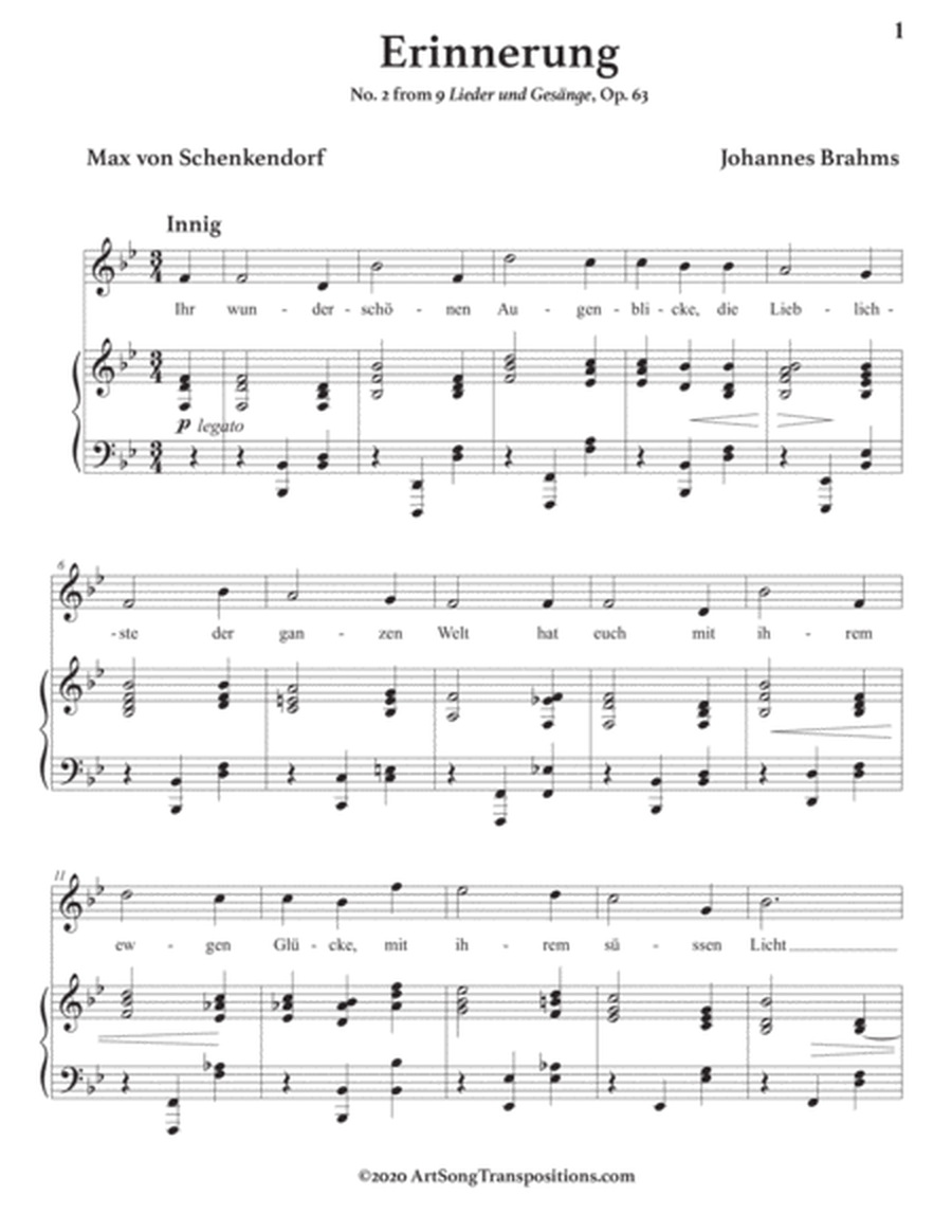 BRAHMS: Erinnerung, Op. 63 no. 2 (transposed to B-flat major)