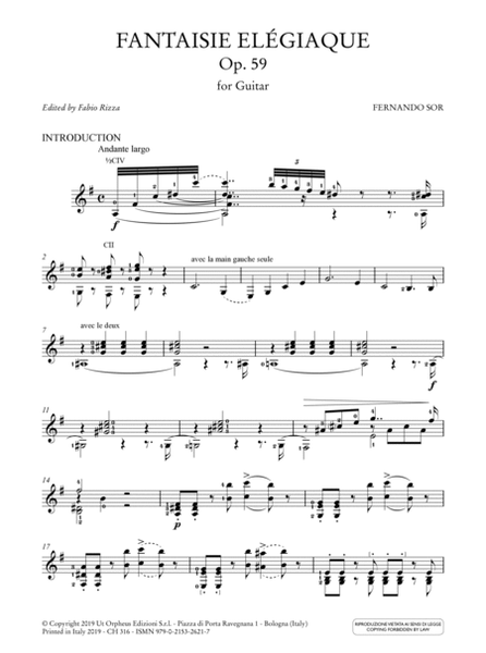 Fantaisie Elégiaque Op. 59 for Guitar