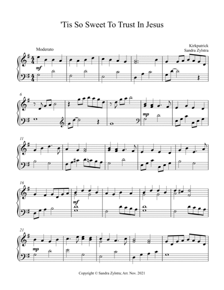 'Tis So Sweet To Trust In Jesus (early intermediate piano) image number null