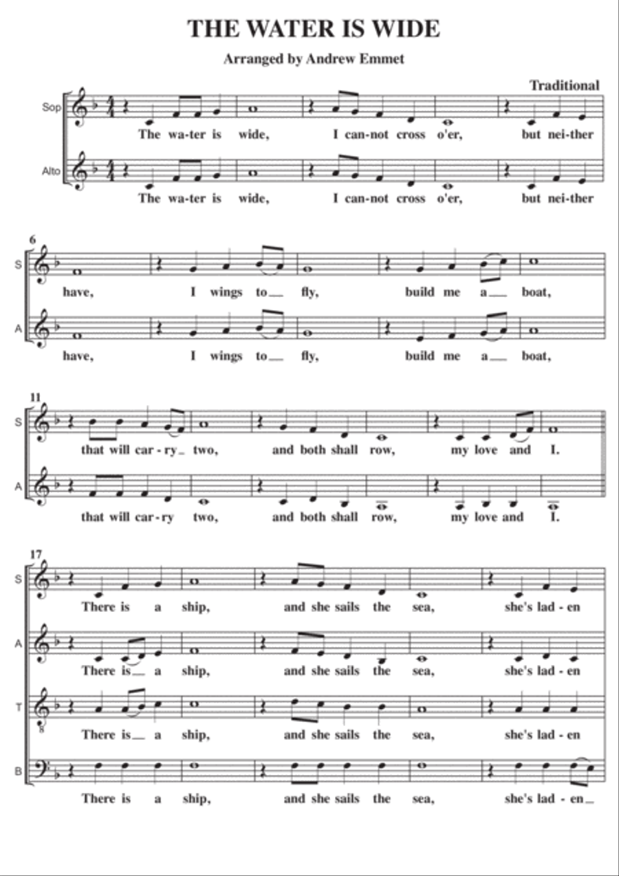 The Water Is Wide A Cappella SATB 4-Part scores gallery preview page 1