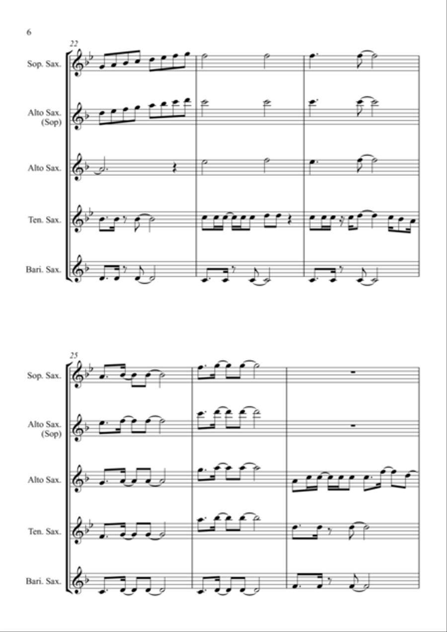 Dancing Queen Saxophone Quartet scores gallery preview page 6